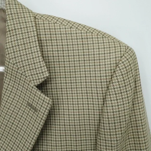 Lauren Ralph Lauren Sport Coat Mens 40R Tan Houndstooth Blazer Silk Business